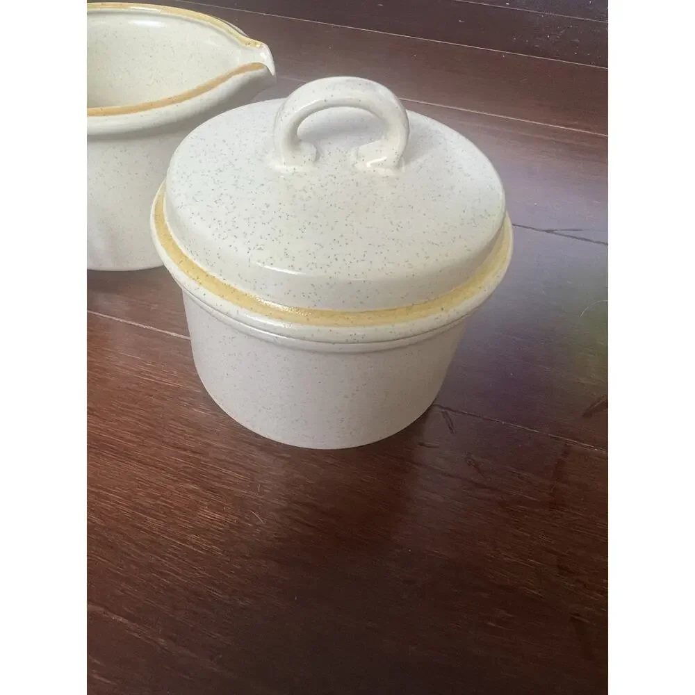 VTG Hearthside Garden Festival Stoneware Creamer Gravy Boat Lidded Sugar Bowl